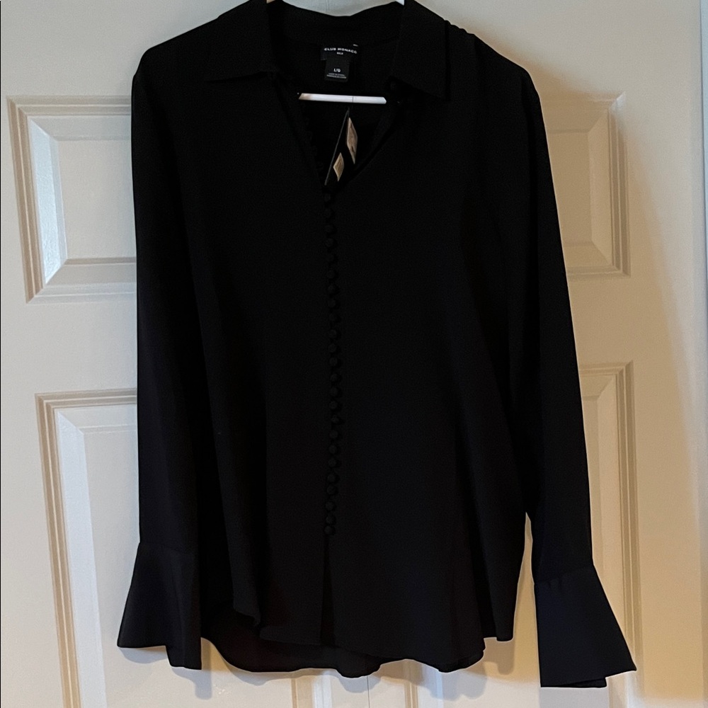 Nordstrom Club Monaco silk black blouse sized large